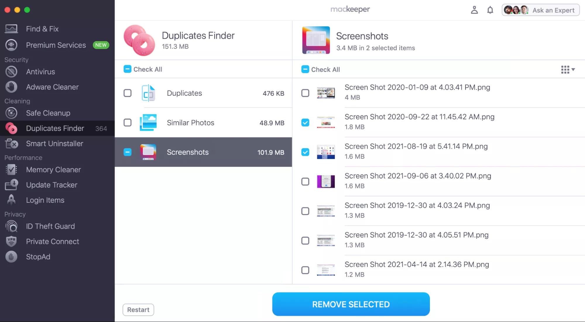 MacKeeper's Duplicates Finder uses an intuitive interface that makes it accessible to beginners who wish to delete duplicate files, similar photos, or screenshots.