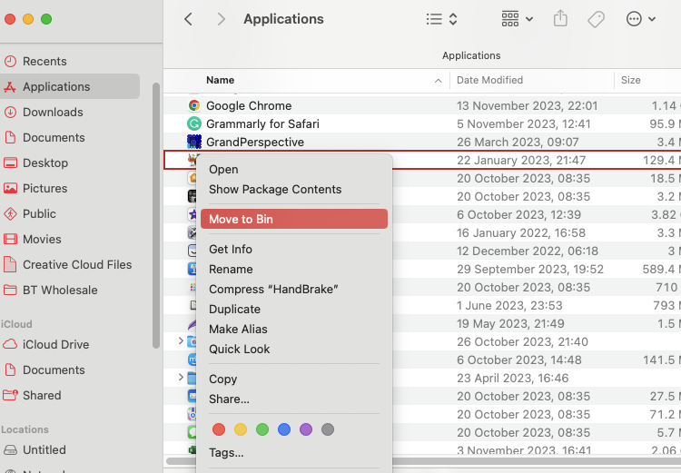 The default way of removing apps from your Mac is to send them to your trash or bin. Note that they aren't completely deleted at this point.