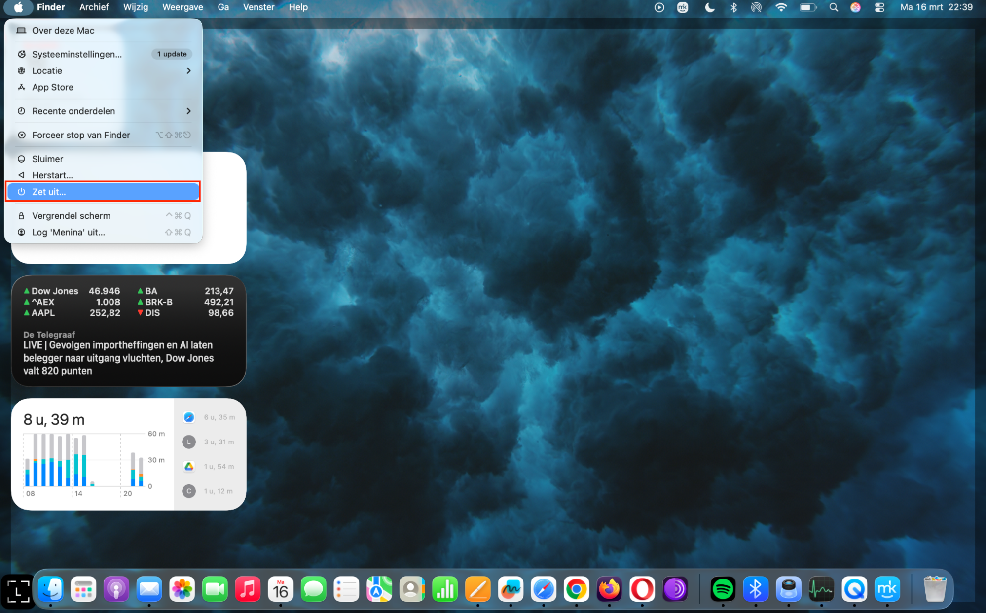 Klik op het Apple-menu en selecteer Zet uit in het vervolgkeuzemenu.