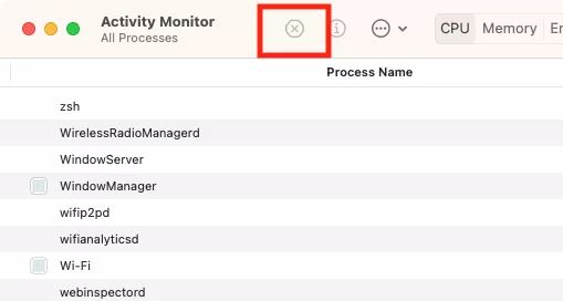 Stopping a process in Activity Monitor