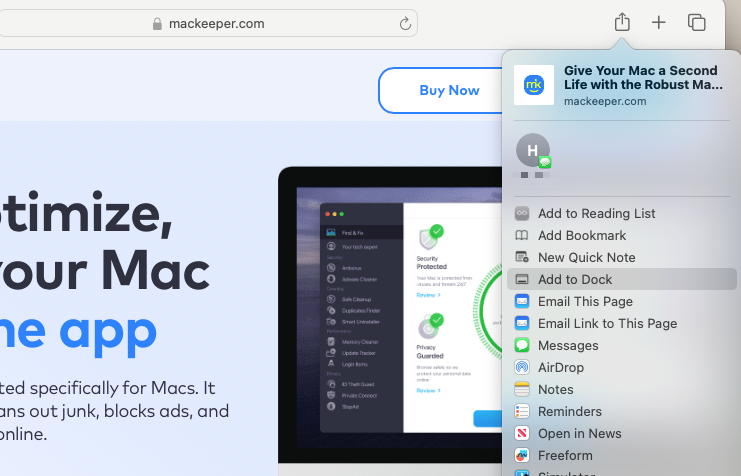 If you see a site you want to save in Safari, select 'Add to Dock' from the 'Share' menu. This will turn the page or site into something that resembles a web app.