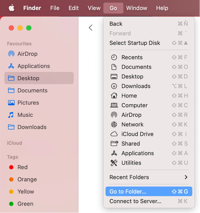 To delete adware-related files and folders, launch the Go to Folder feature on Mac.