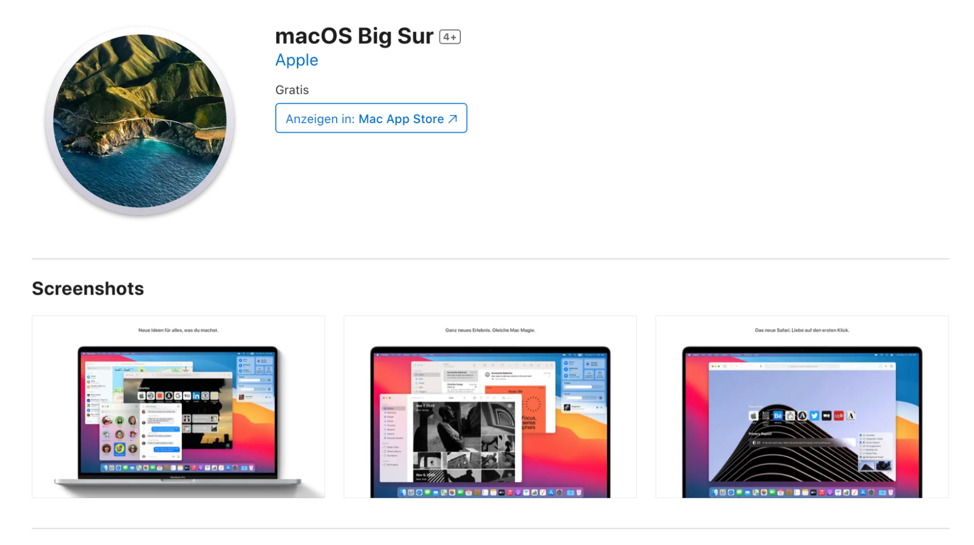 La versión de macOS Big Sur encontrada con la ayuda de la función Descubrir muestra los requisitos del sistema para obtener la actualización y el espacio en el dispositivo La versión de macOS Big Sur encontrada con la ayuda de la función Descubrir muestra los requisitos del sistema para obtener la actualización y el espacio en el dispositivo