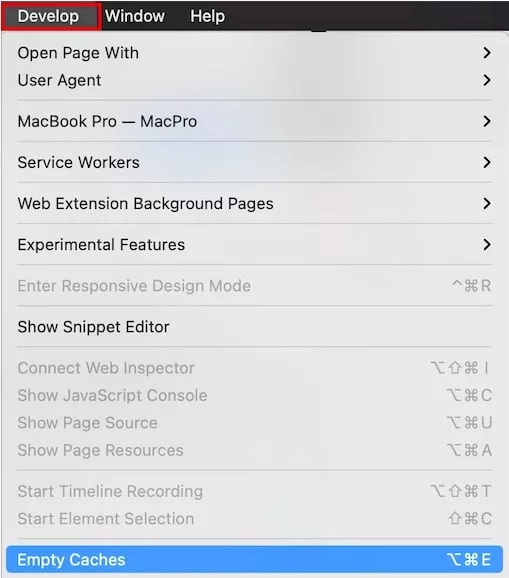 safari develop menu