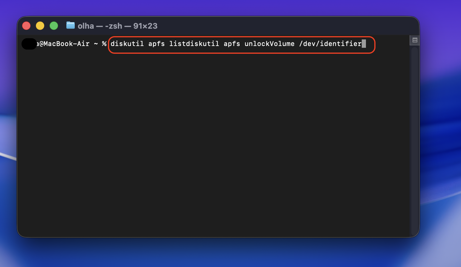 Run the command diskutil apfs unlockVolume /dev/identifier (replace the identifier with the number you wrote down in step 4) to disable FileVault.