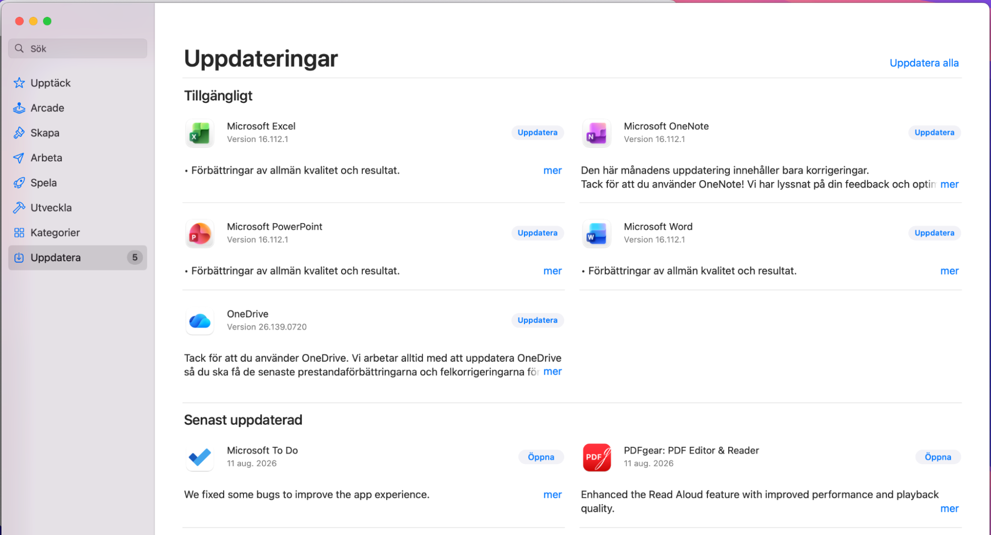 När du har valt fliken Uppdatera i App Store ser du knappen Uppdatera alla, som du kan trycka på för att installera alla dina väntande appuppdateringar på en gång.