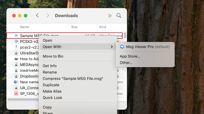 You might be able to read at least some of the contents of your .MSG file with TextEdit. Simply right-click the .MSG file, then select Open With > Other.
