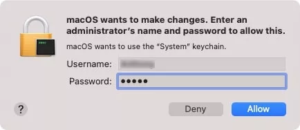 enter administrator's password window