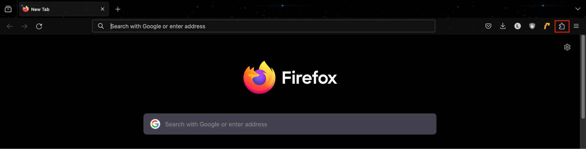 Firefox for Mac, with the Extensions puzzle piece button highlighted. How to remove extensions, as part of a guide on how to stop fake McAfee pop-ups on Mac.