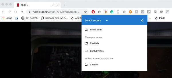 Selecting source for casting with Google Chromecast on a Mac