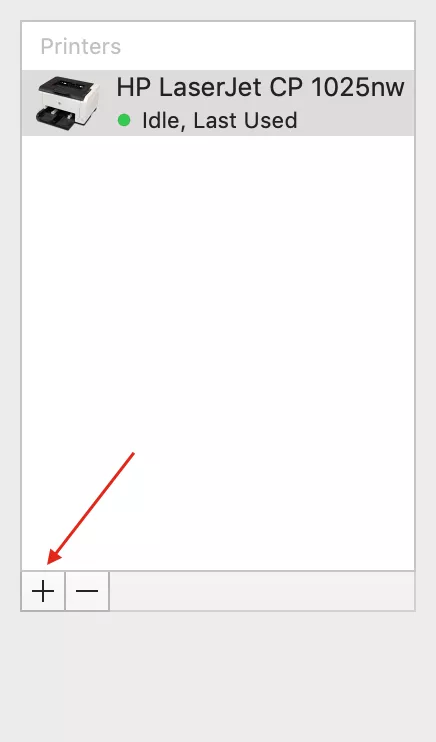 plus button to add another printer to Mac manually