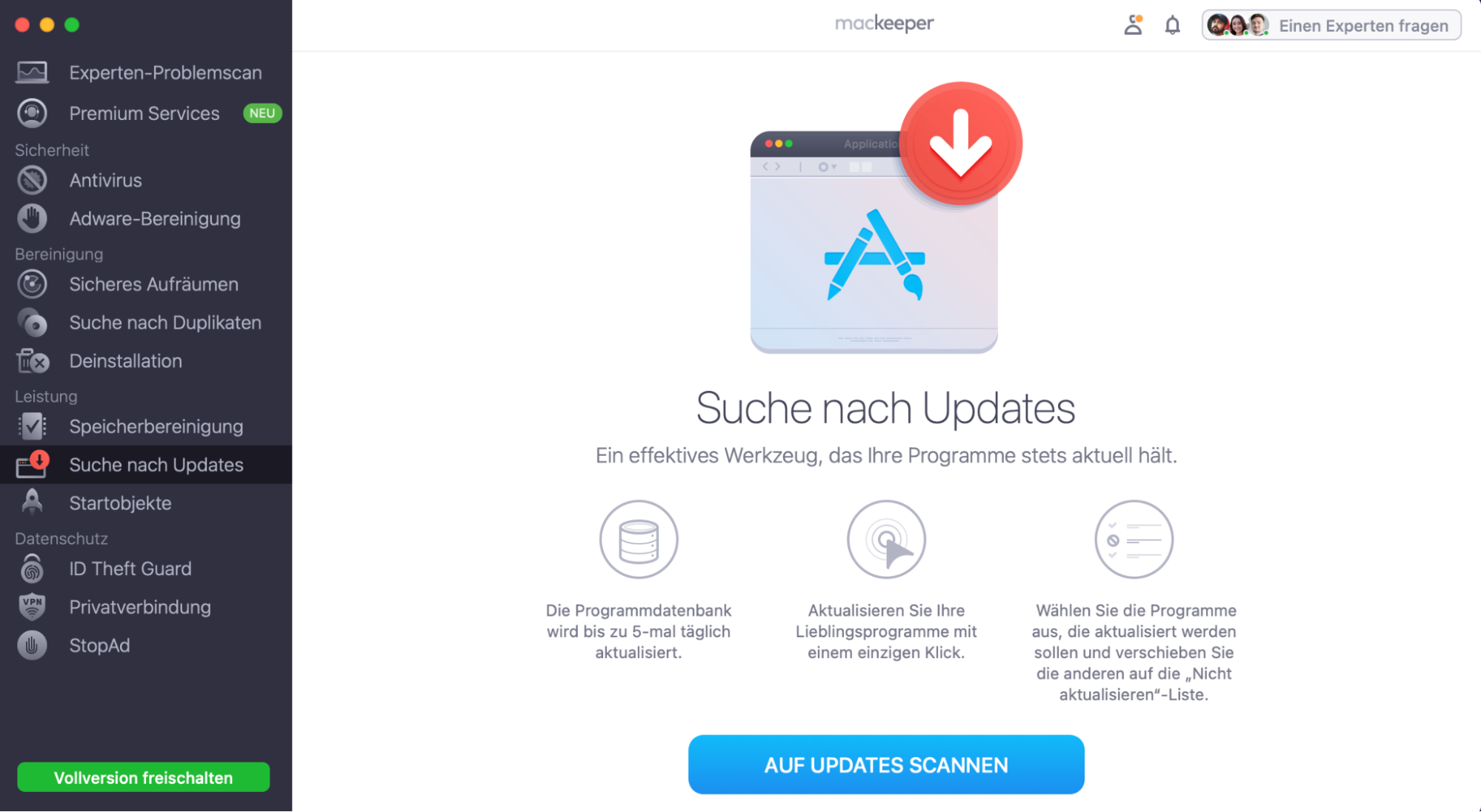 MacKeeper Suche nach Updates Option