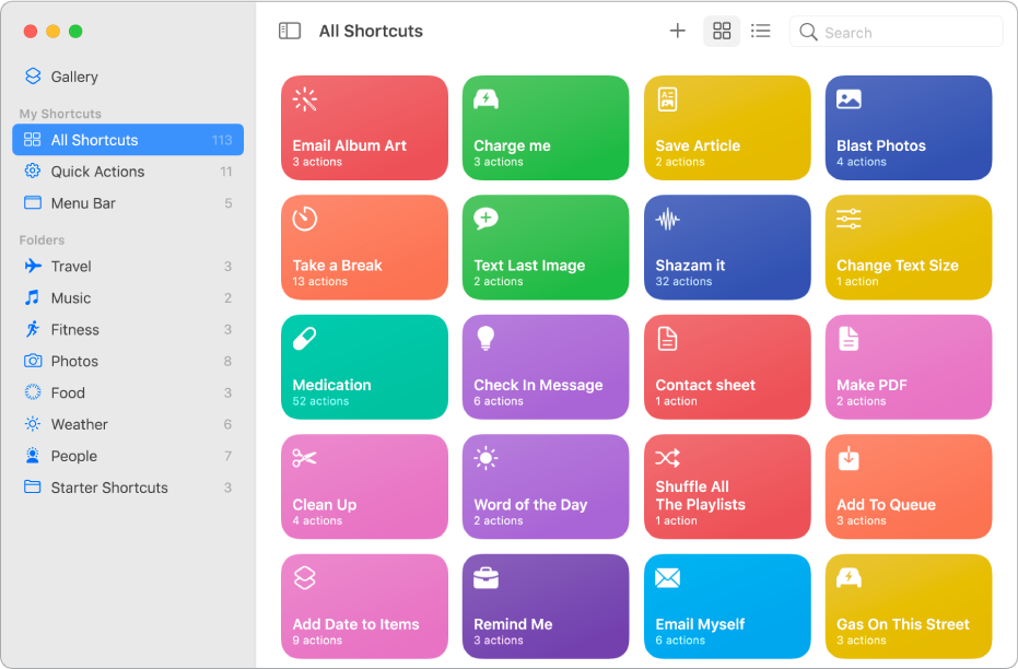 Introduced in macOS Monterey, Shortcuts lets you quickly complete tasks, using premade or customized shortcuts.