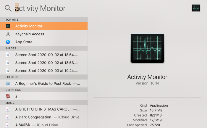 open activity monitor with spotlight open activity monitor with spotlight