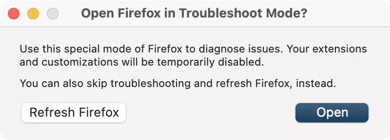 Troubleshoot Mode in Firefox > Refresh Firefox