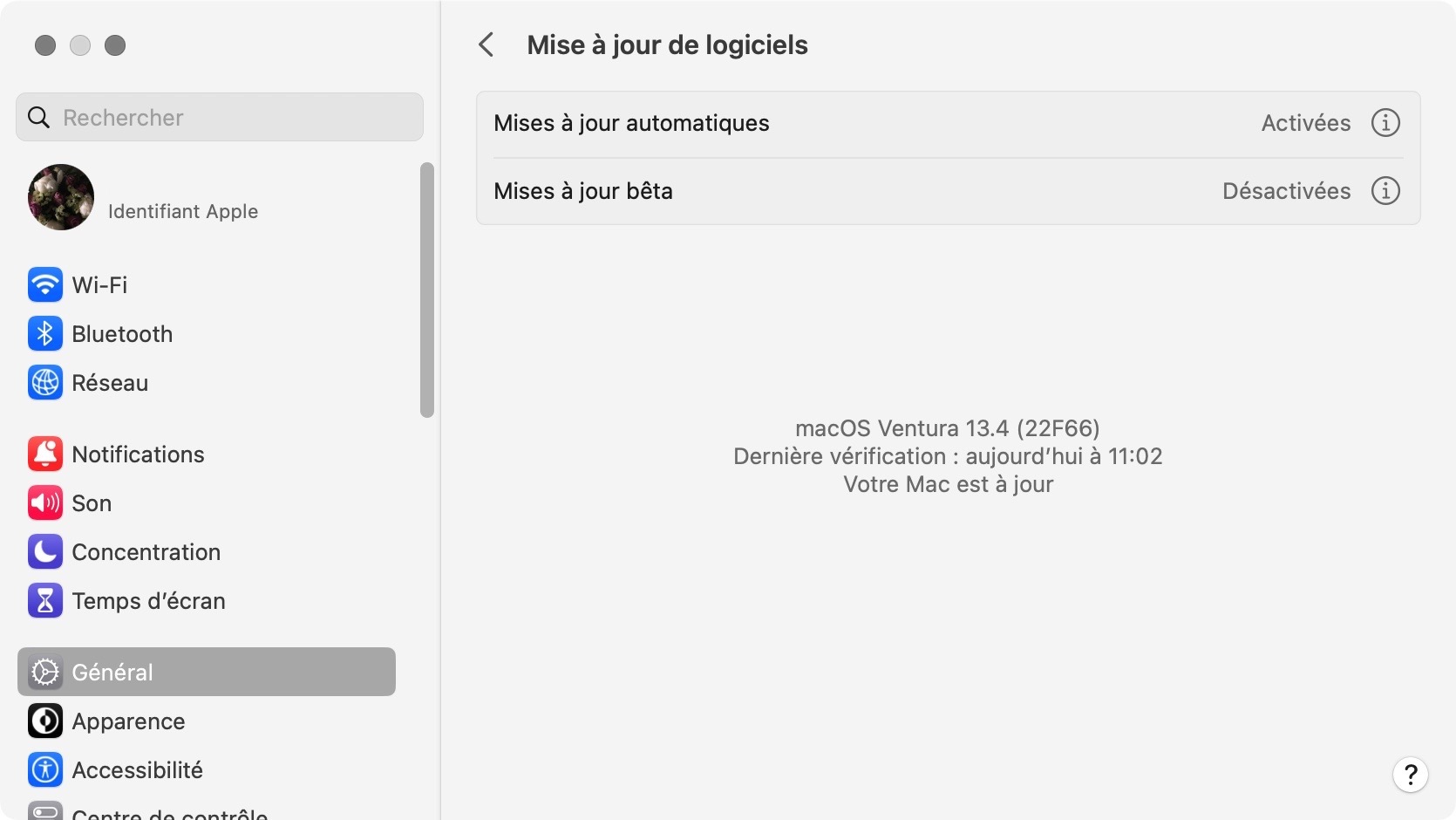 Pour vérifier et mettre à jour votre système, accédez à Réglages système, puis sélectionnez Général et enfin Mise à jour de logiciels pour vous assurer d'avoir la dernière version.