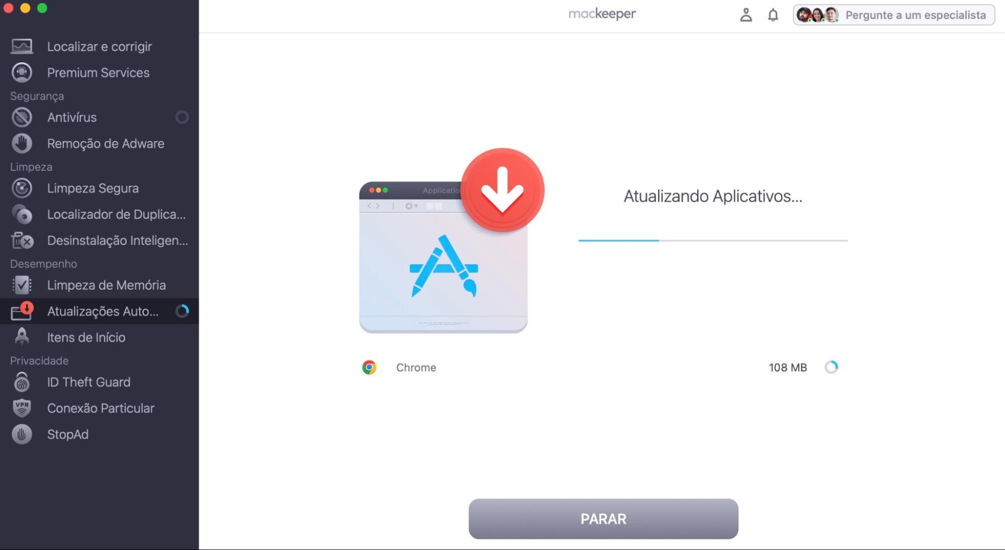 Alt: Aguarde até que seus apps sejam atualizados.