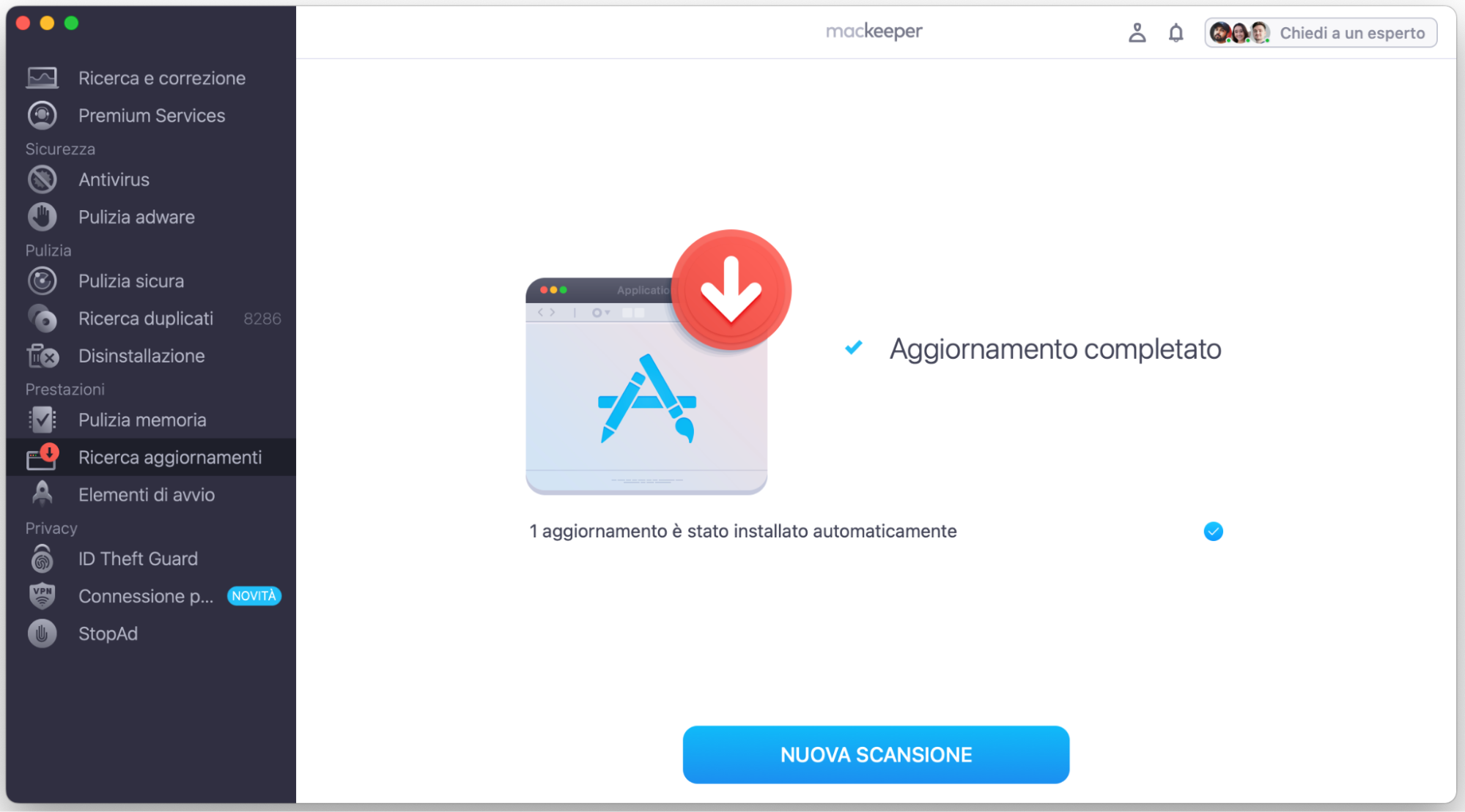 L’aggiornamento è terminato. Se vuoi controllare nuovamente le app non aggiornate, clicca su Nuova scansione.