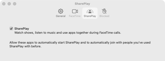While you’re on a FaceTime call on your Mac, you can watch videos or listen to music at the same time as other people on your call. They need to have authorised access to that content.
