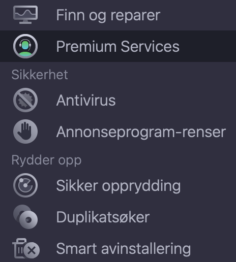 For å kontakte ekspertteamet vårt og få mer hjelp med en Mac som har låst seg, åpner du først MacKeeper-appen og velger Premium Services.