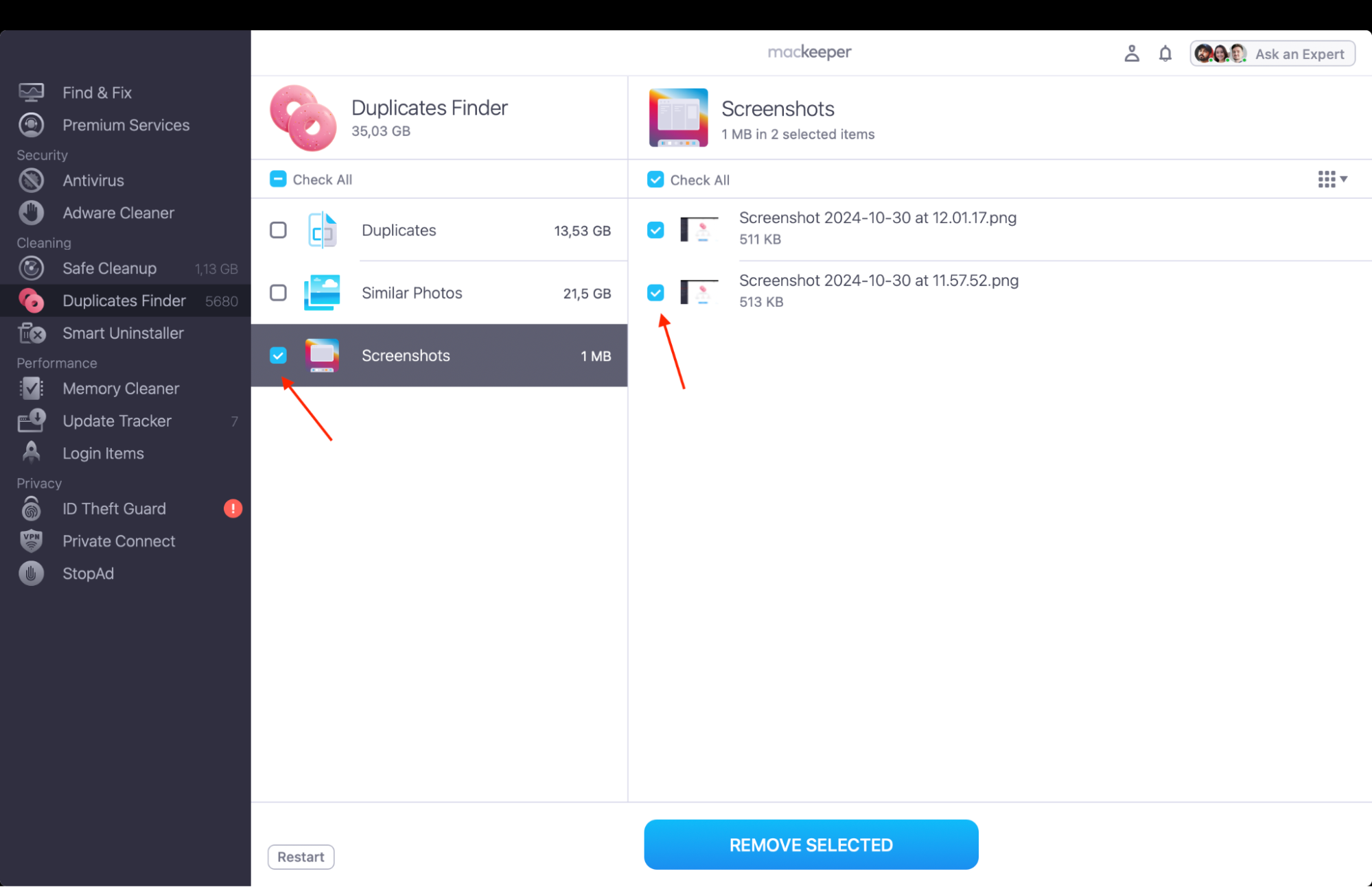 When the scan finishes, review the results and select the duplicate items you want to remove while keeping your original files safe.