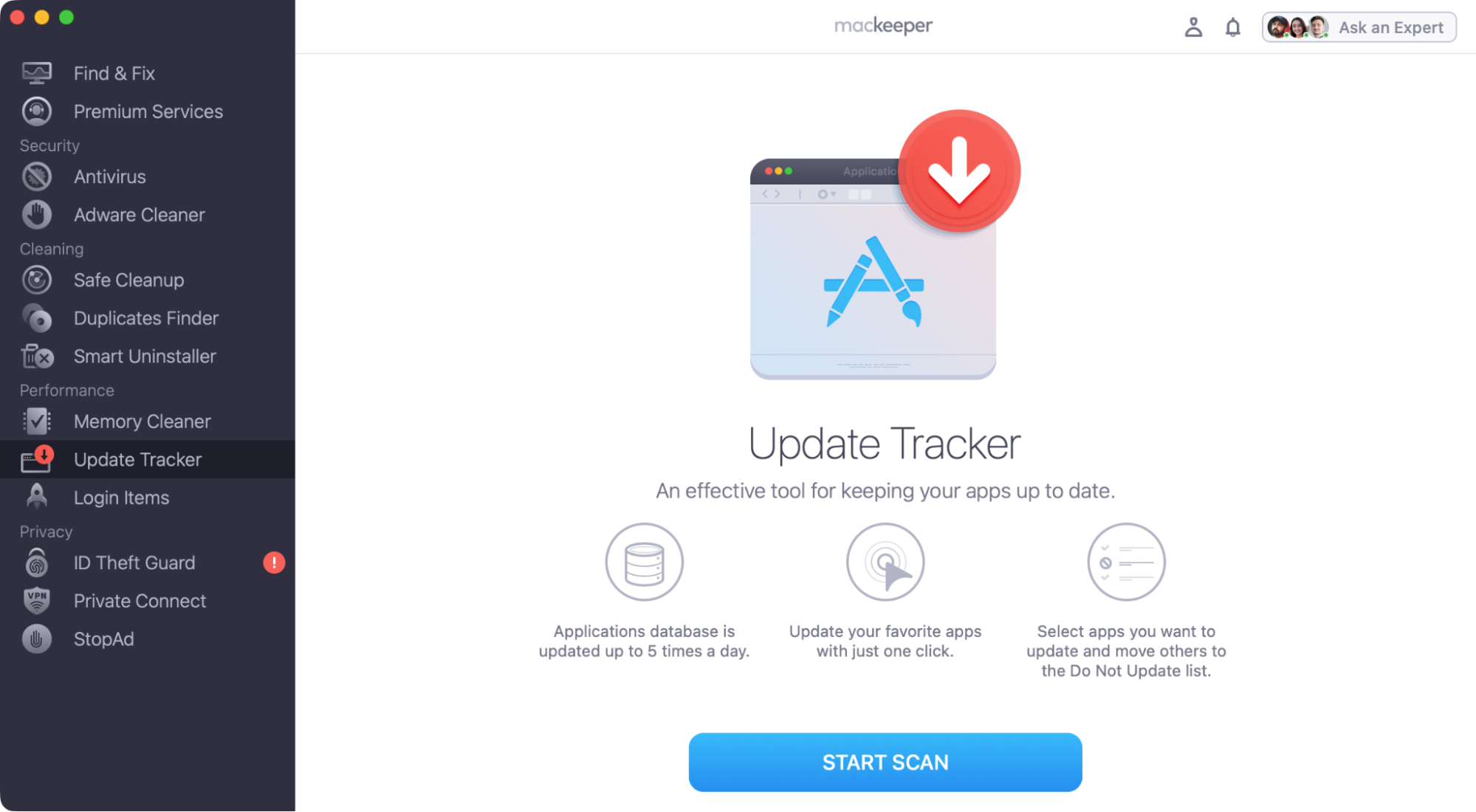 Step 1. Open Update Tracker, and click Start Scan