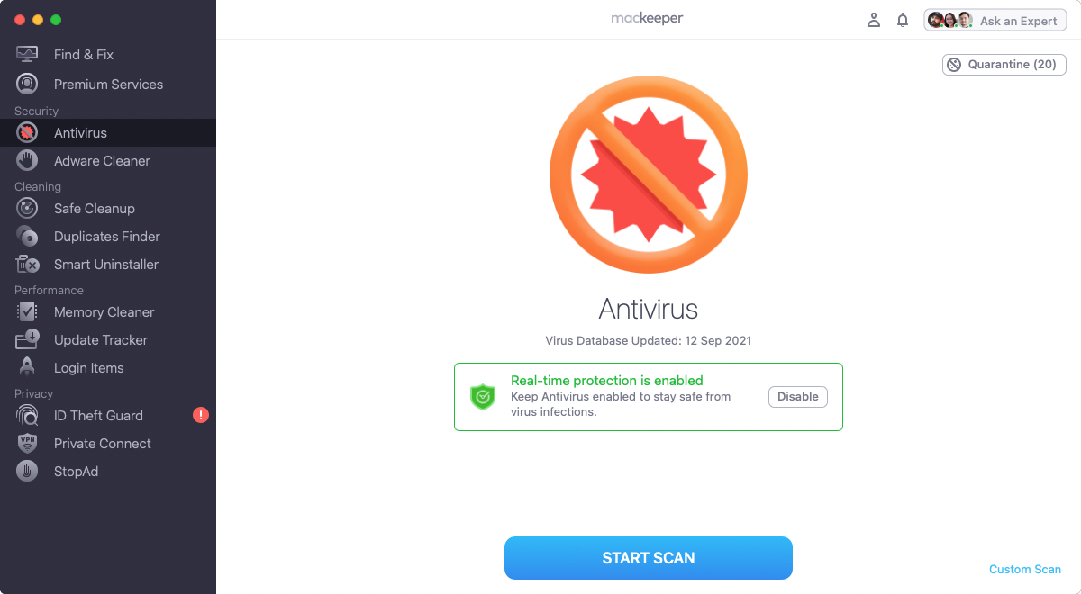 Click Start Scan to scan your entire Mac, looking for malware infections.