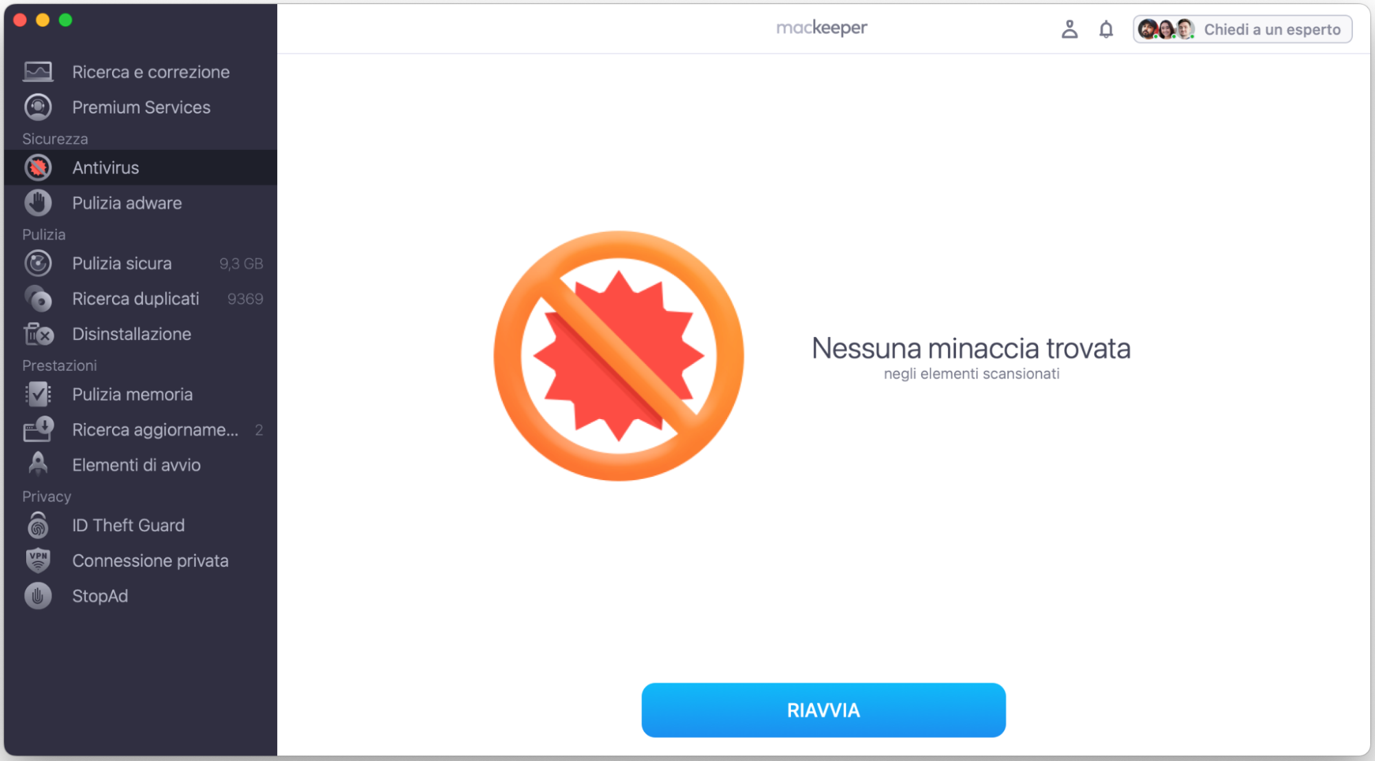 Al termine della scansione, se MacKeeper rileva malware o file infetti, segui le istruzioni a schermo per rimuoverli subito e migliorare sia la sicurezza del Mac che la connessione Internet.