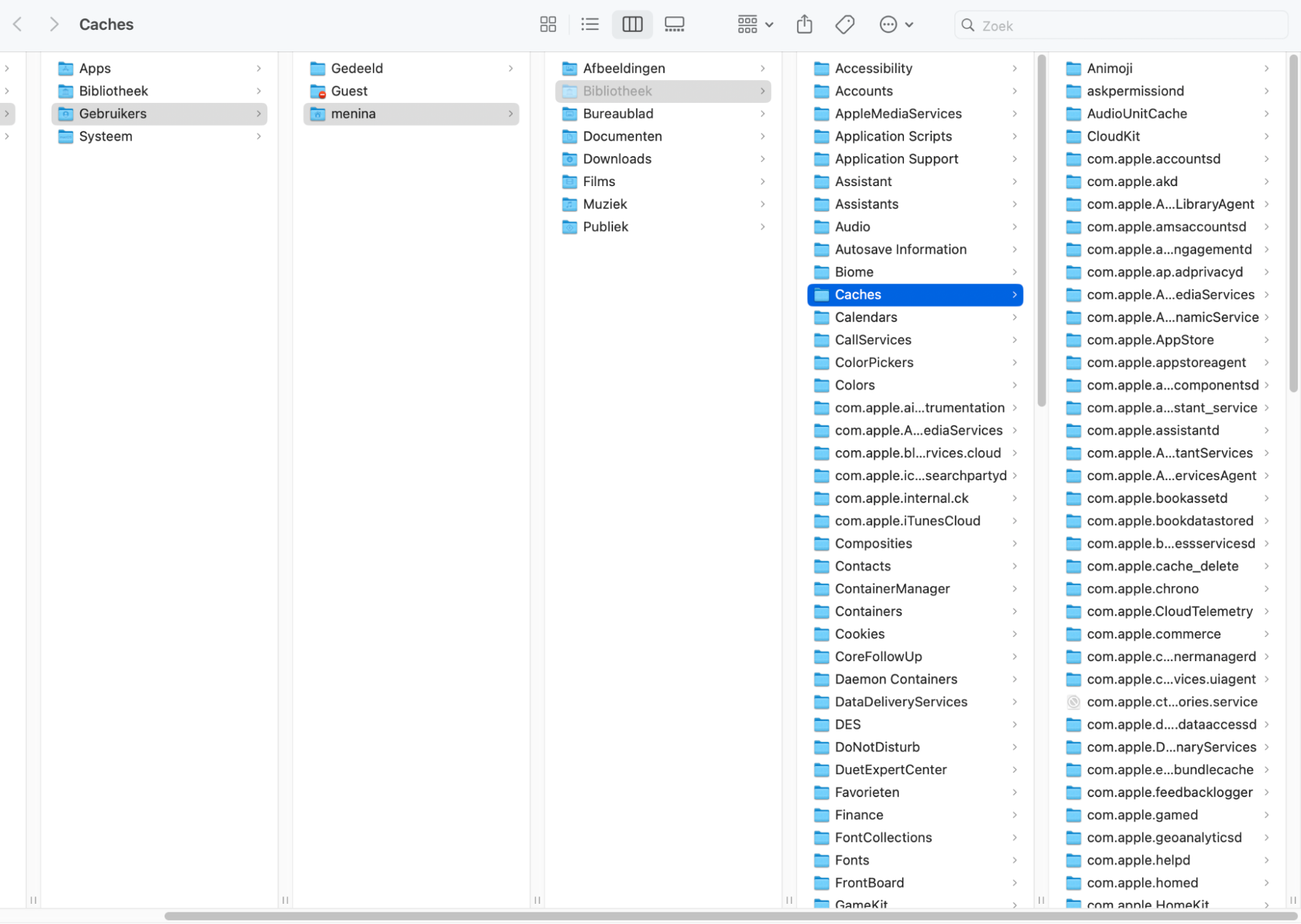 Bekijk in de map Caches de bestanden en mappen en bepaal welke overbodig zijn op je Mac.