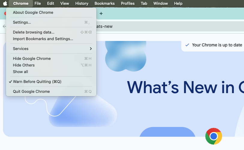 Chrome for Mac also has extensions, which can be exploited by malware. First, you should check your homepage. Start by opening Chrome's settings.