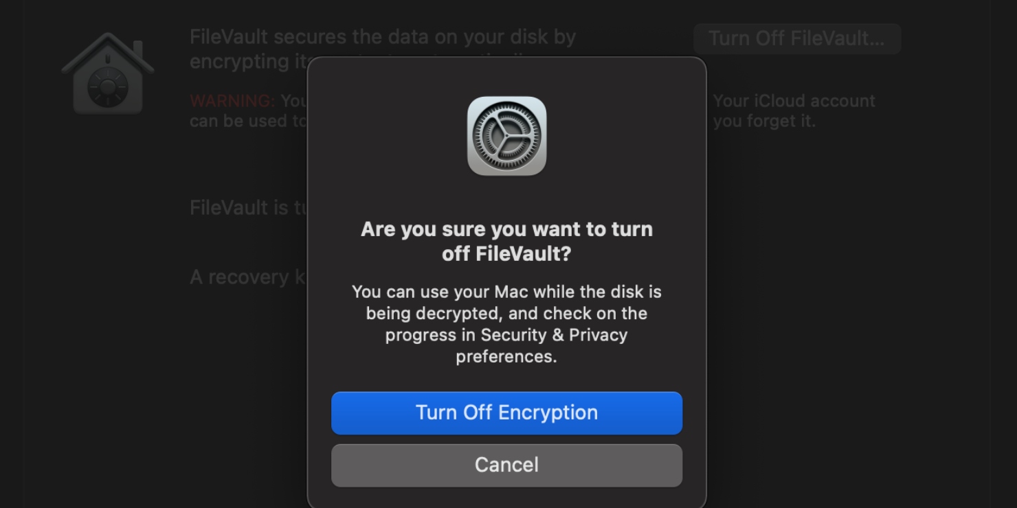 how to turn off filevault