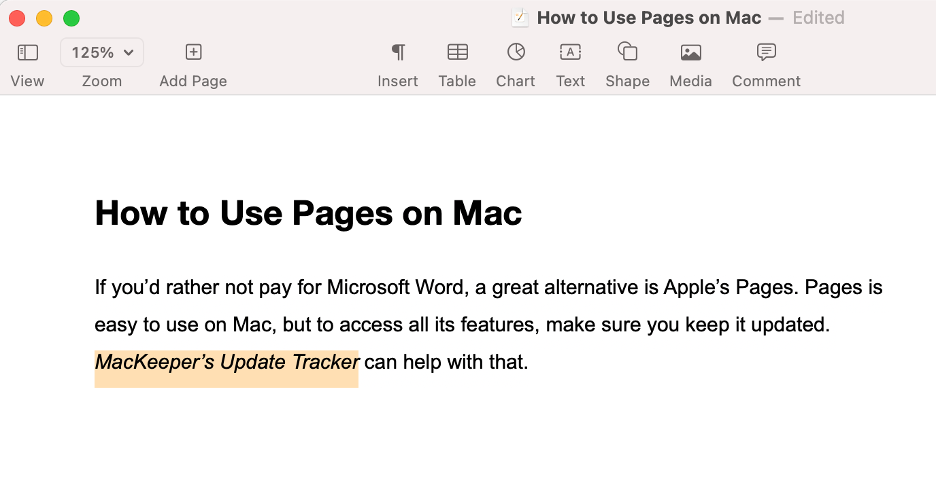 To add hyperlinks to a Pages file, open a document on your Mac and highlight the text to link.