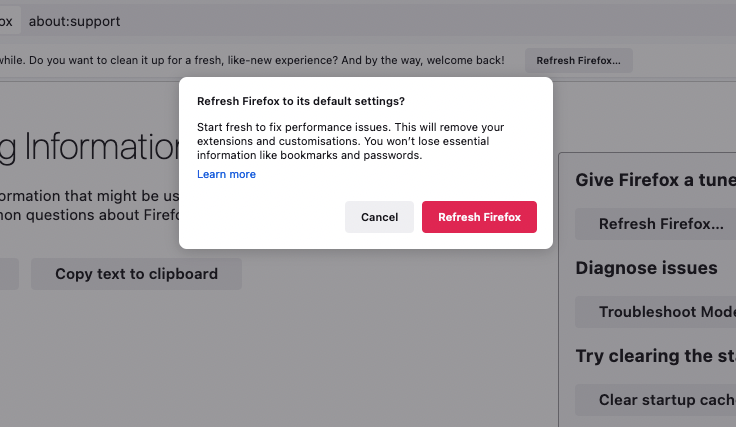 Confirm Firefox refresh.
