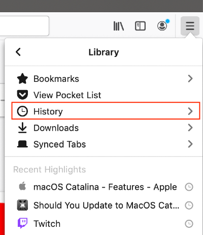 firefox history button in library menu firefox history button in library menu