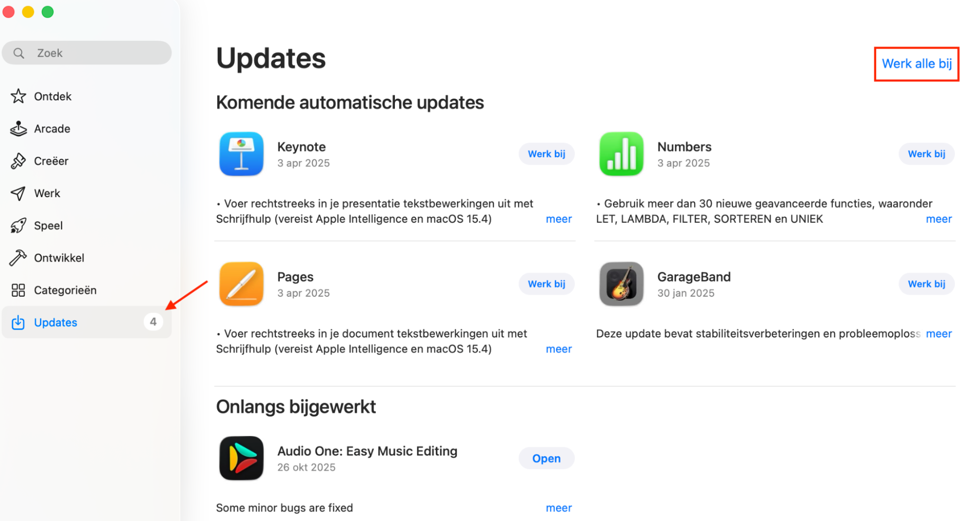 Het gedeelte Updates in de App Store op de Mac. Als een van je apps ervoor zorgt dat je Mac oververhit raakt, probeer deze hier bij te werken om mogelijke prestatieproblemen op te lossen.