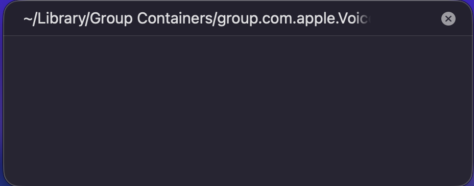 In Finder's Go to Folder window, enter ~/Library/Group Containers/group.com.apple.VoiceMemos.shared/Recordings and press the Return key to find the voice memo recordings on your MacBook.