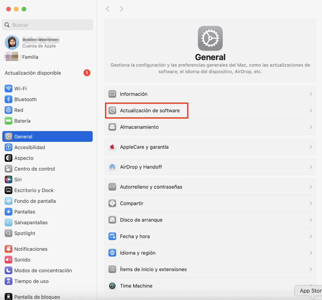 A continuación, haz clic en General en la barra lateral. Elige Actualización de software. Si hay una actualización disponible, haz clic en Actualizar ahora para descargarla e instalarla.