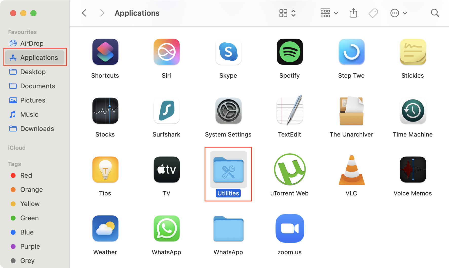 To remove a preferred network on your Mac, open Finder, go to Applications, then access the Utilities folder.