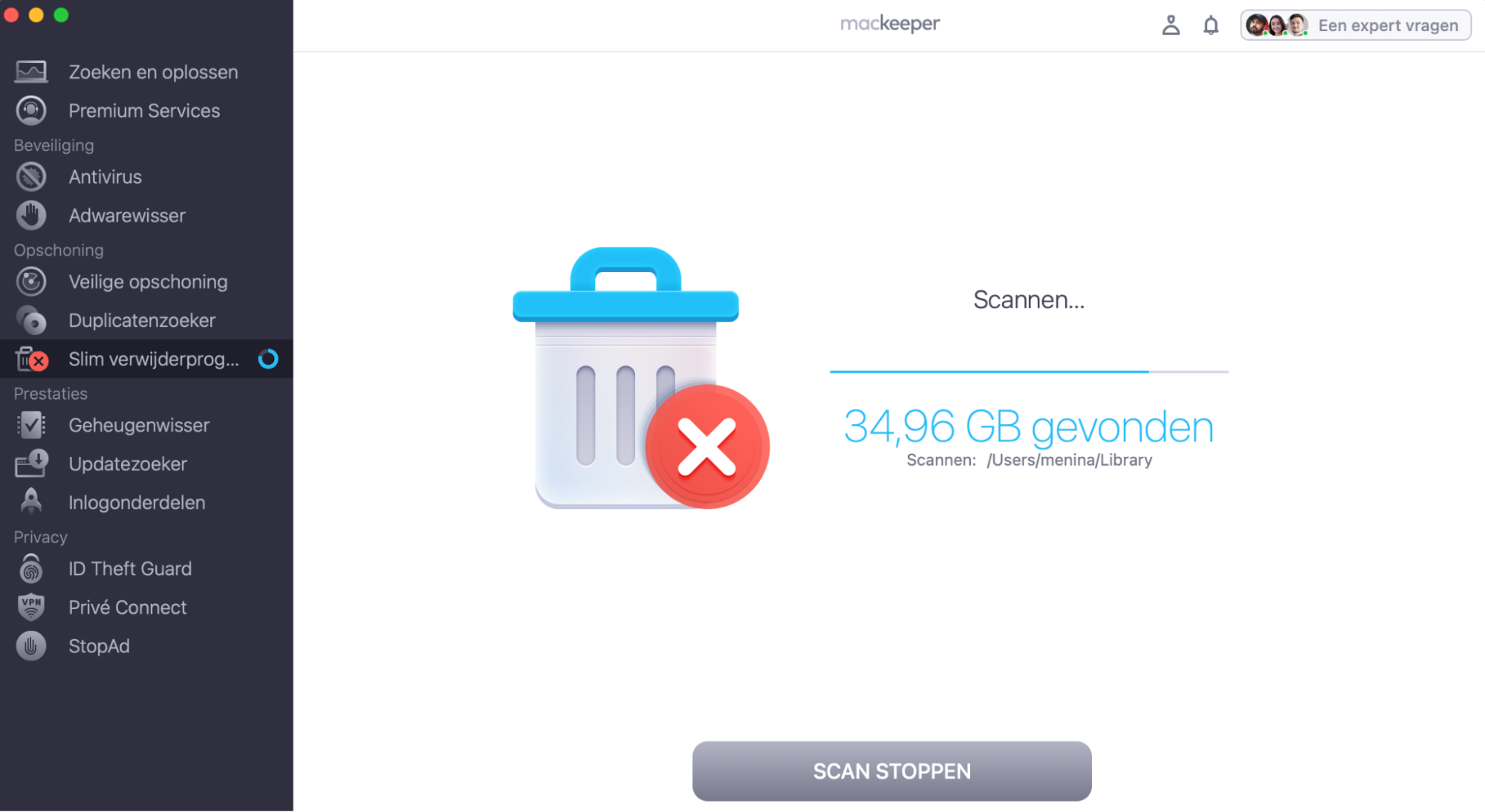 Het Slim verwijderprogramma van MacKeeper scant je Mac op onnodige bestanden.