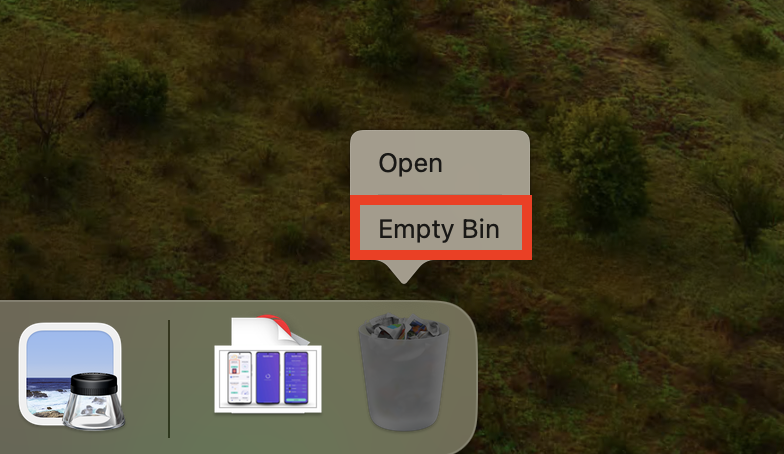 The contextual menu for the Trash on Mac. After deleting the Apple Mail cache to fix Apple Mail search not working, remember to empty the Trash.