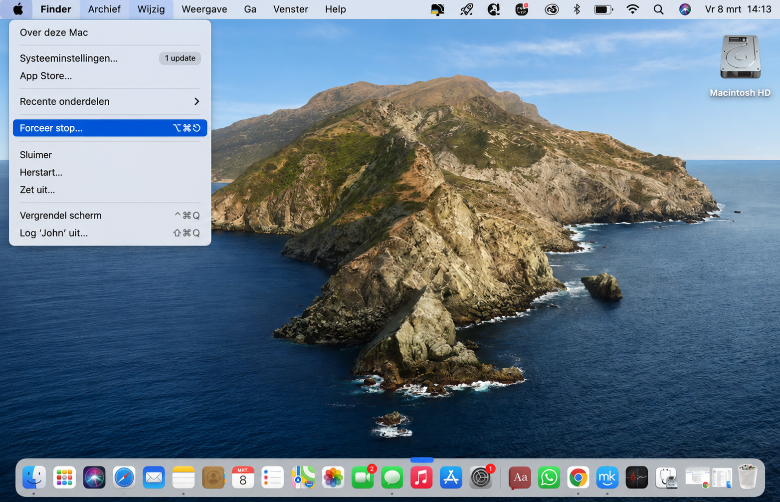 Herstart Finder en start vervolgens je Mac opnieuw op. Hiermee kunnen tijdelijke problemen in Finder worden verholpen. Klik hiervoor op het Apple menu in de menubalk en kies Forceer stop.