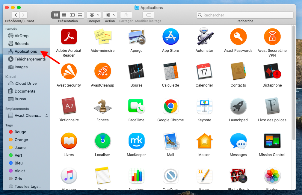 Le dossier Applications se trouve dans le Finder sur Mac. Trouvez Avast Cleanup pour commencer la désinstallation. Le dossier Applications se trouve dans le Finder sur Mac. Trouvez Avast Cleanup pour commencer la désinstallation.