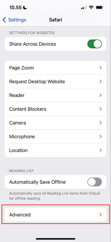 how to use advanced safari settings on ios