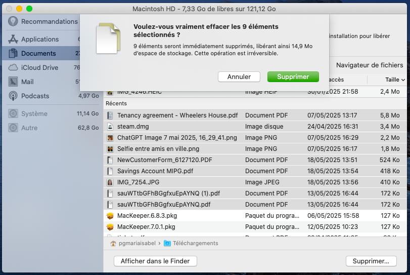 Confirmez que vous souhaitez supprimer les fichiers de votre Mac en cliquant sur le bouton Supprimer dans la fenêtre de dialogue.