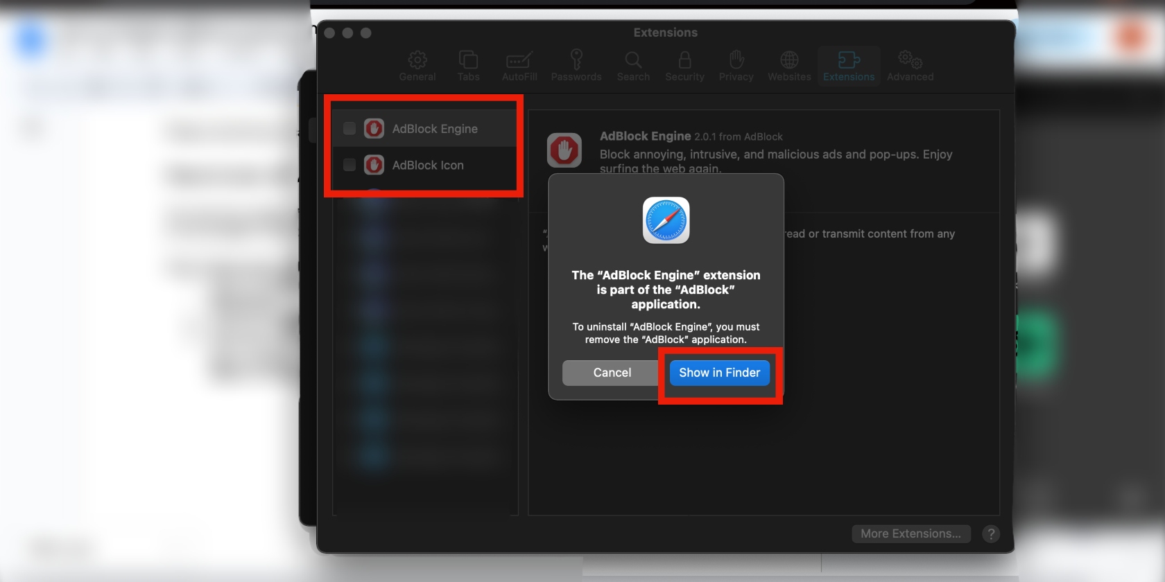 uninstalling AdBlock on Mac via Finder