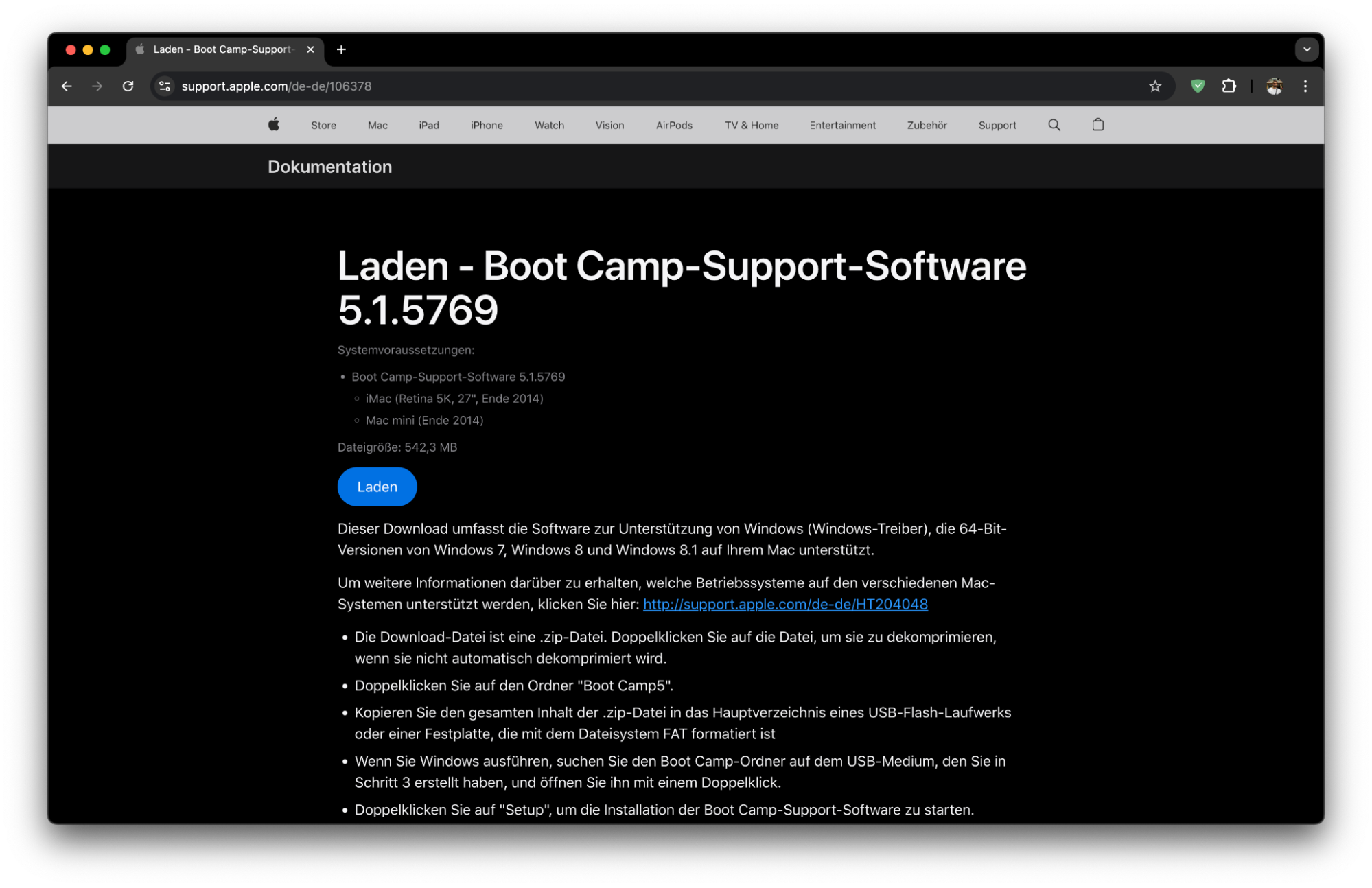 Auf einigen Macs ist der Boot Camp-Assistent bereits installiert. Sollten Sie Boot Camp nicht installiert haben können Sie es auf der Support-Seite von Apple herunterladen.