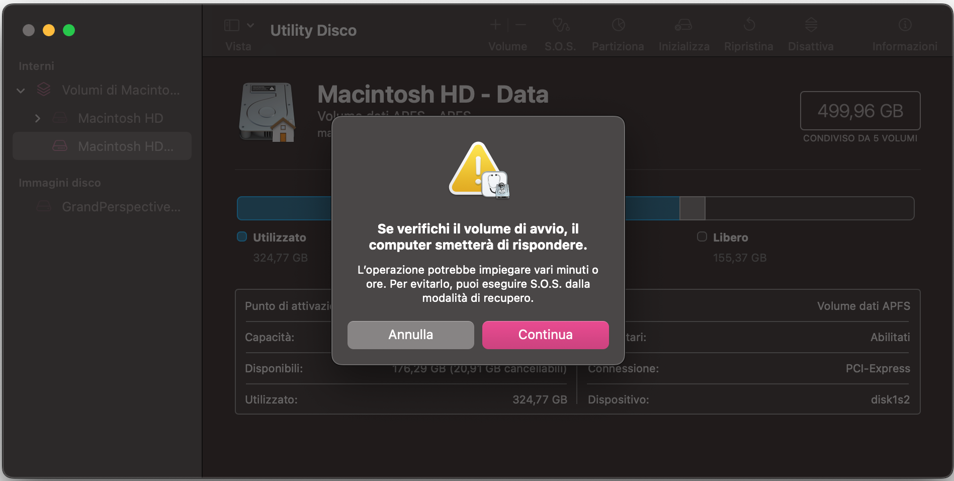 Segui tutte le istruzioni che appaiono sullo schermo. È normale che il Mac si blocchi temporaneamente durante la riparazione. Al termine del processo, un rapporto mostrerà cosa è stato riparato o i problemi riscontrati.