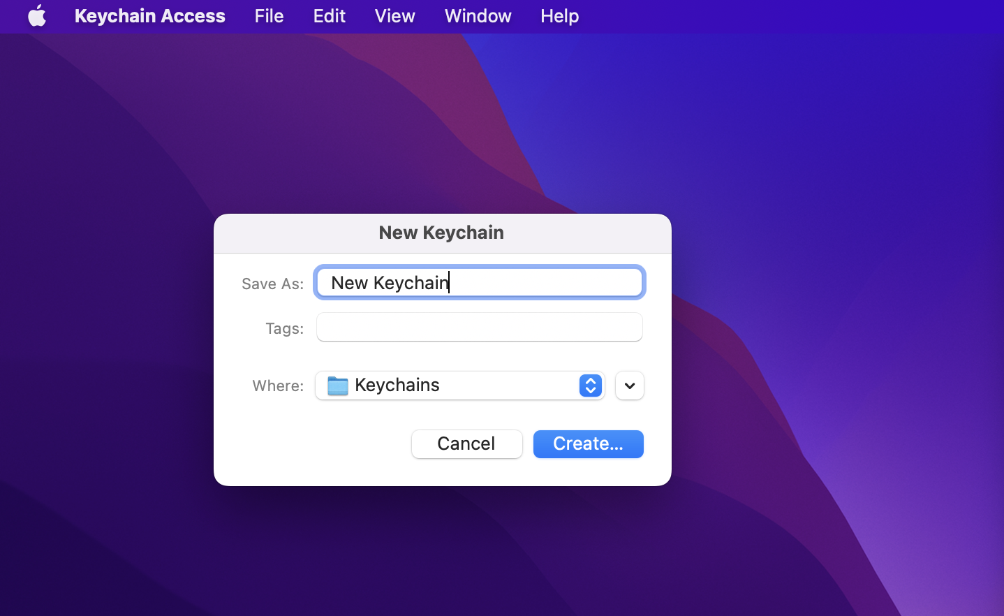 Keychain Access Save as New Keychain option Keychain Access Save as New Keychain option
