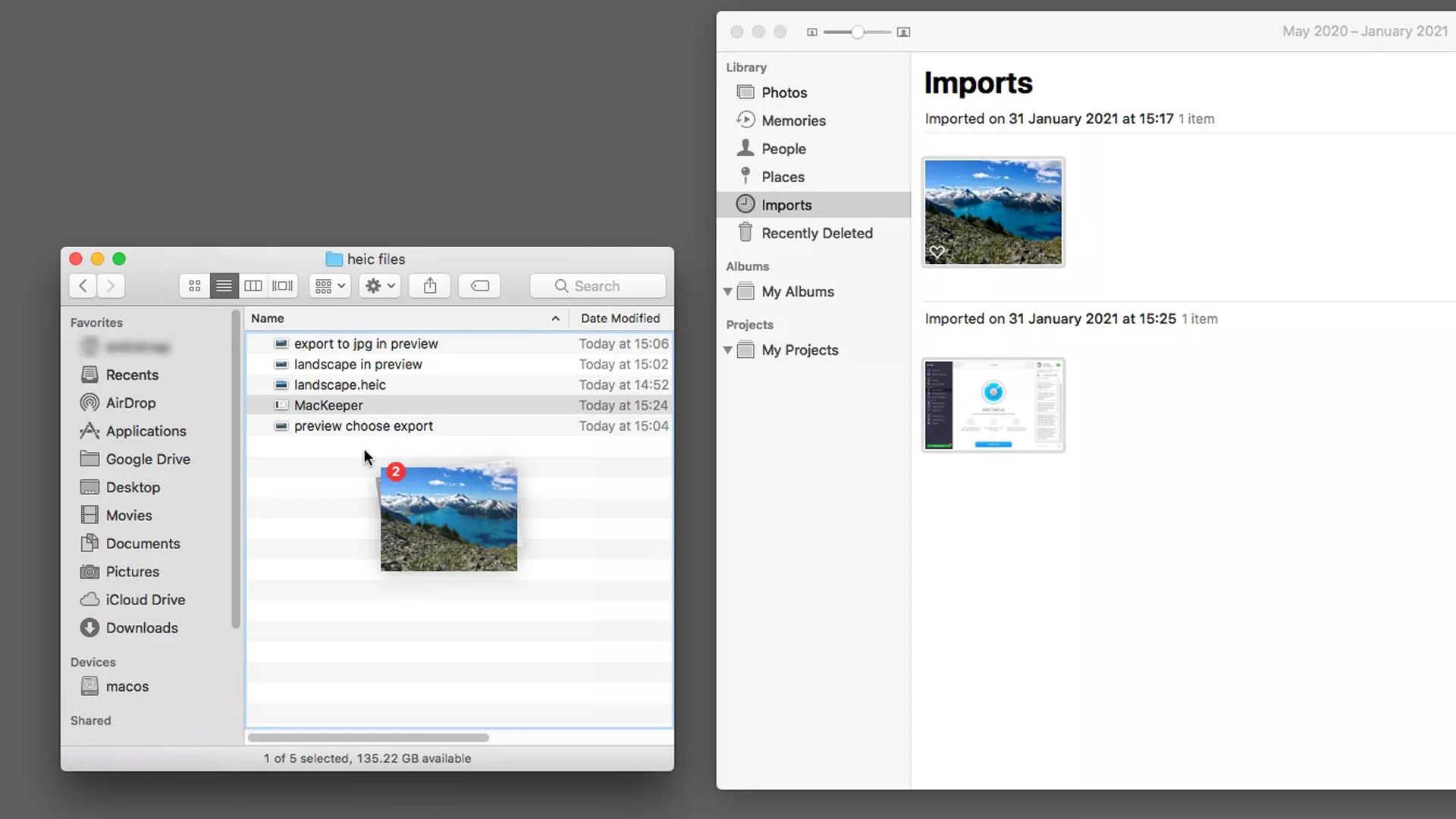 drag images into Photos app